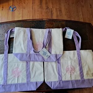 Set of 3 Trader Joe's Large Lavender Trim Canvas Tote Bag $33
